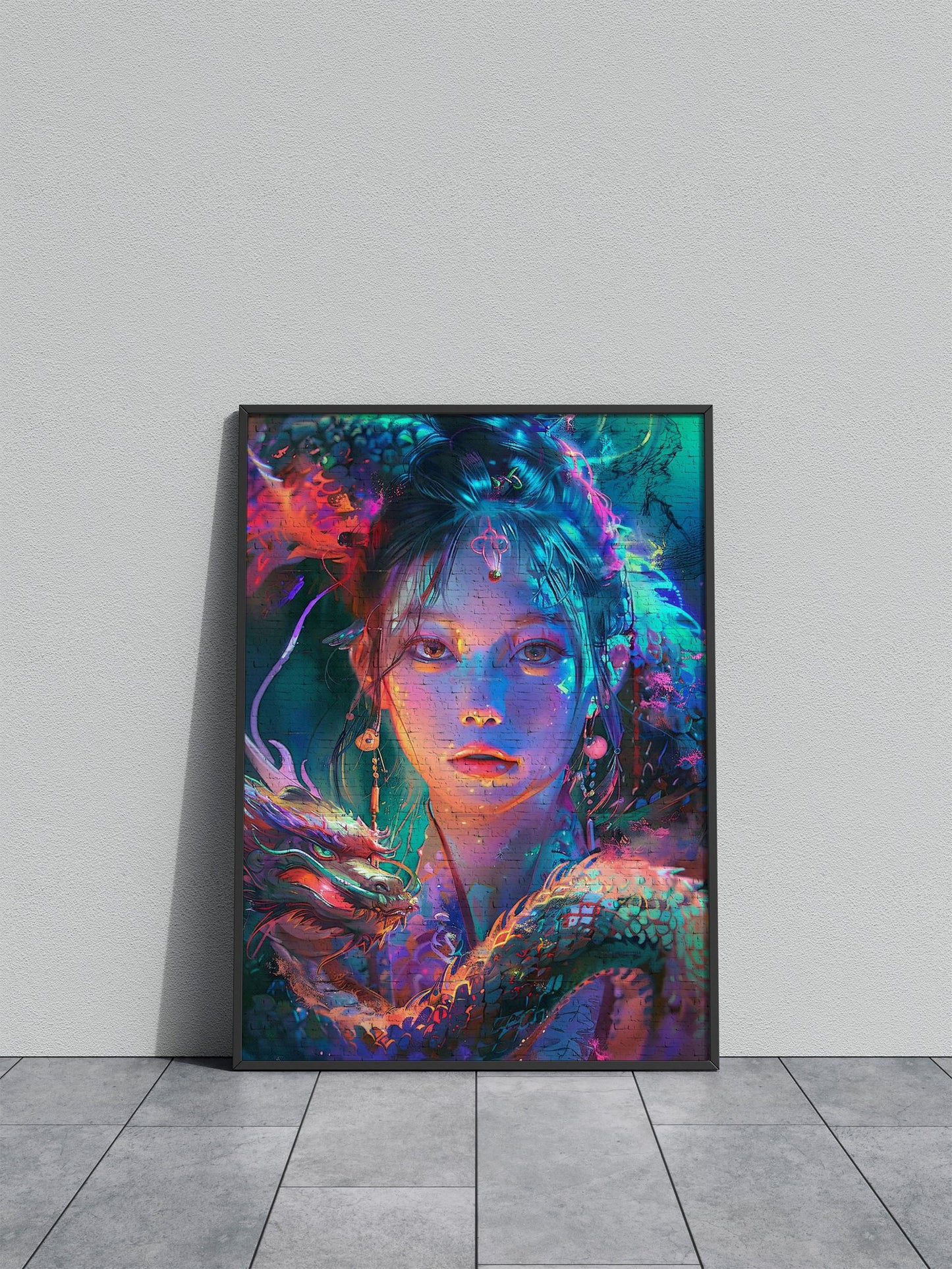 Asia woman a dragon Asian Style Poster | Wall Art for Home & Office | High-Quality Print