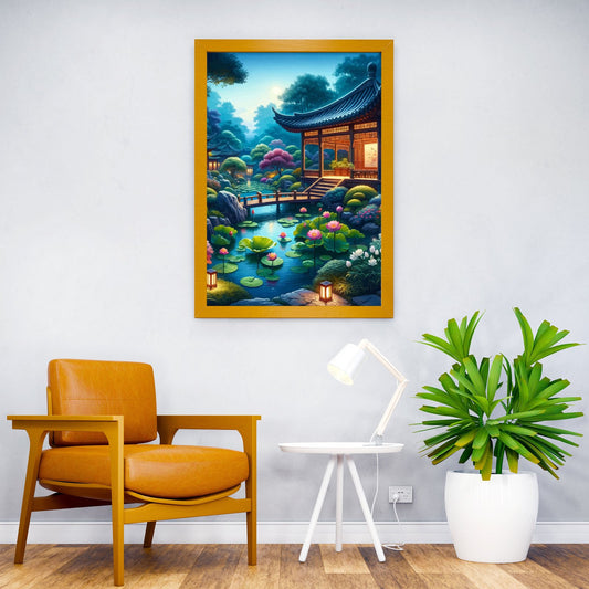 Asian Garden Twilight Moon Asian Style Poster | Wall Art for Home & Office | High-Quality Print