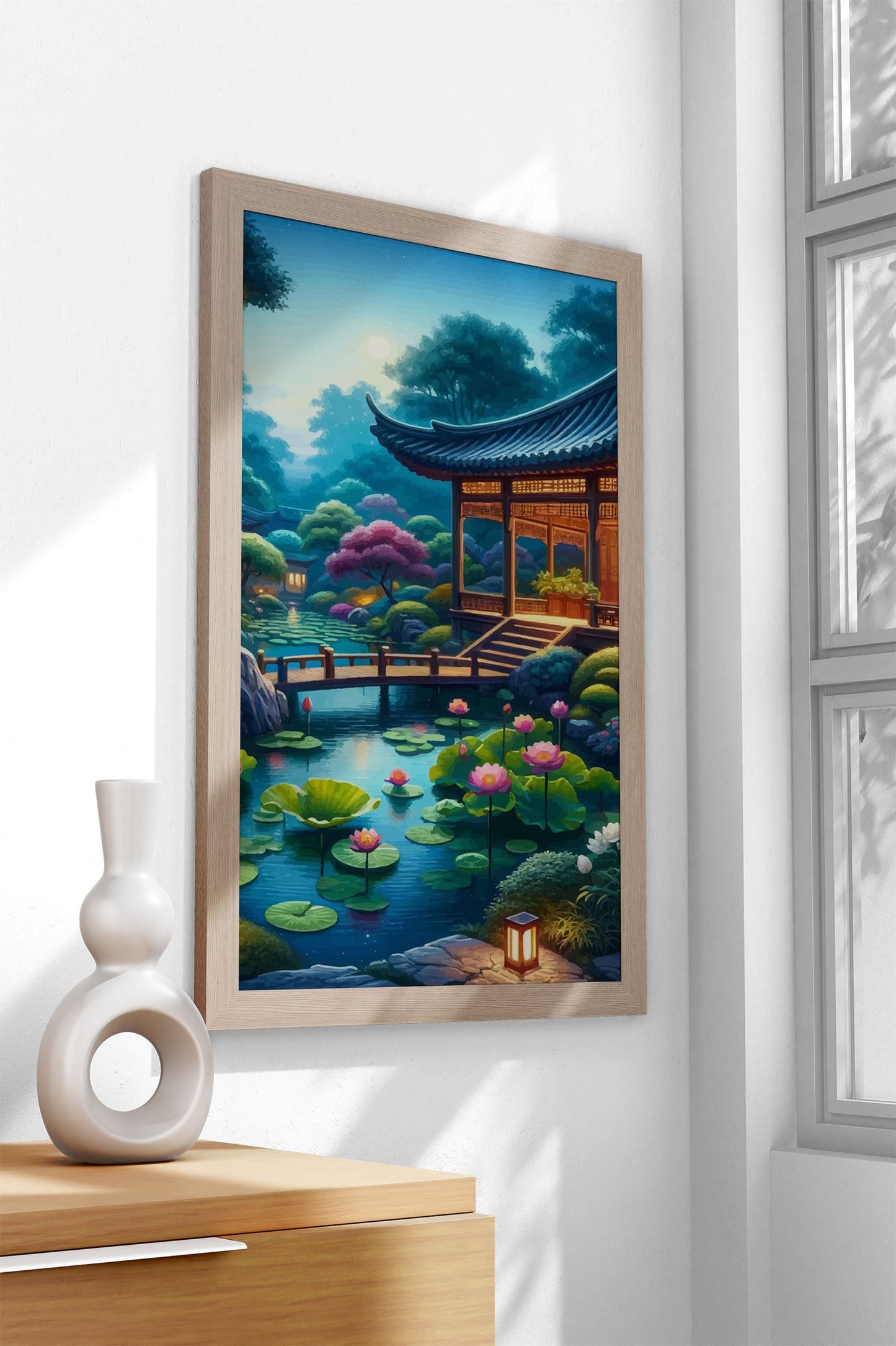 Asian Garden Twilight Moon Asian Style Poster | Wall Art for Home & Office | High-Quality Print