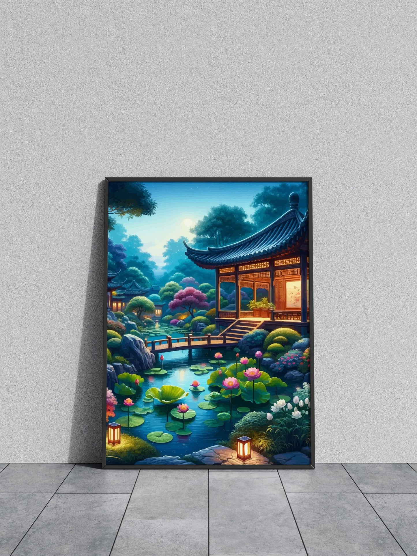 Asian Garden Twilight Moon Asian Style Poster | Wall Art for Home & Office | High-Quality Print