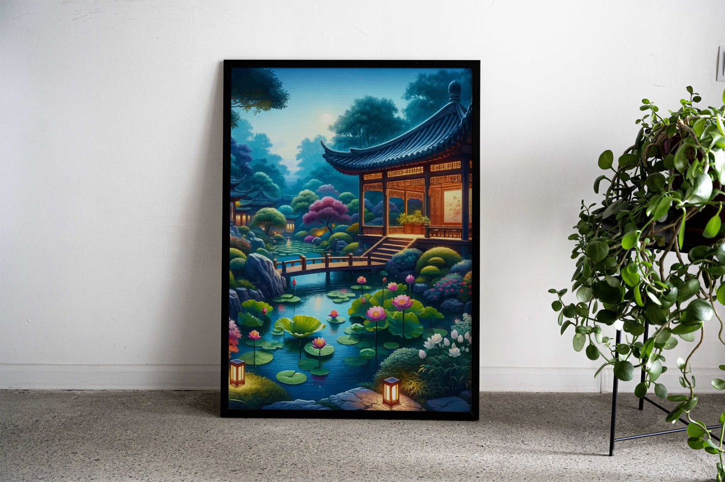 Asian Garden Twilight Moon Asian Style Poster | Wall Art for Home & Office | High-Quality Print