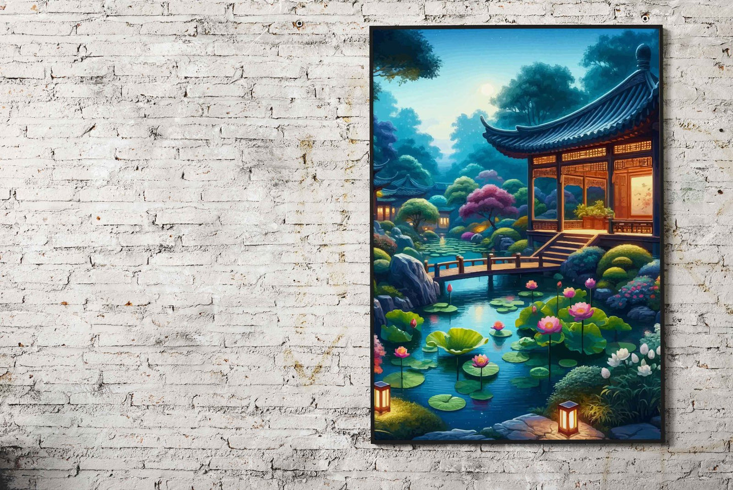 Asian Garden Twilight Moon Asian Style Poster | Wall Art for Home & Office | High-Quality Print