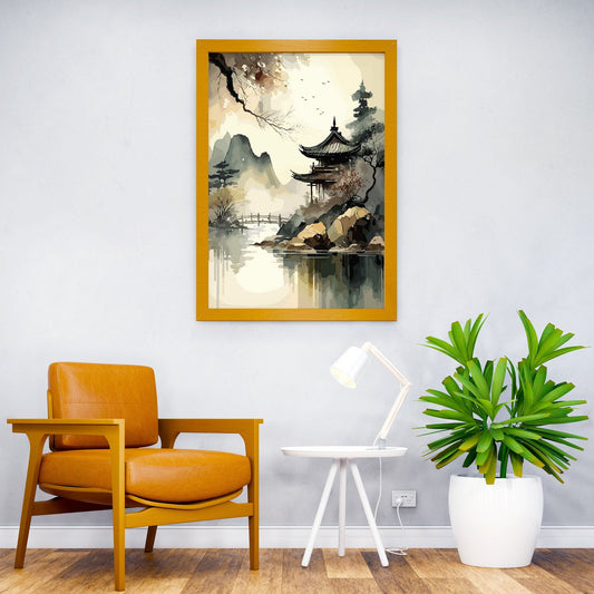 Asian House Watercolor Sky Asian Style Poster | Wall Art for Home & Office | High-Quality Print