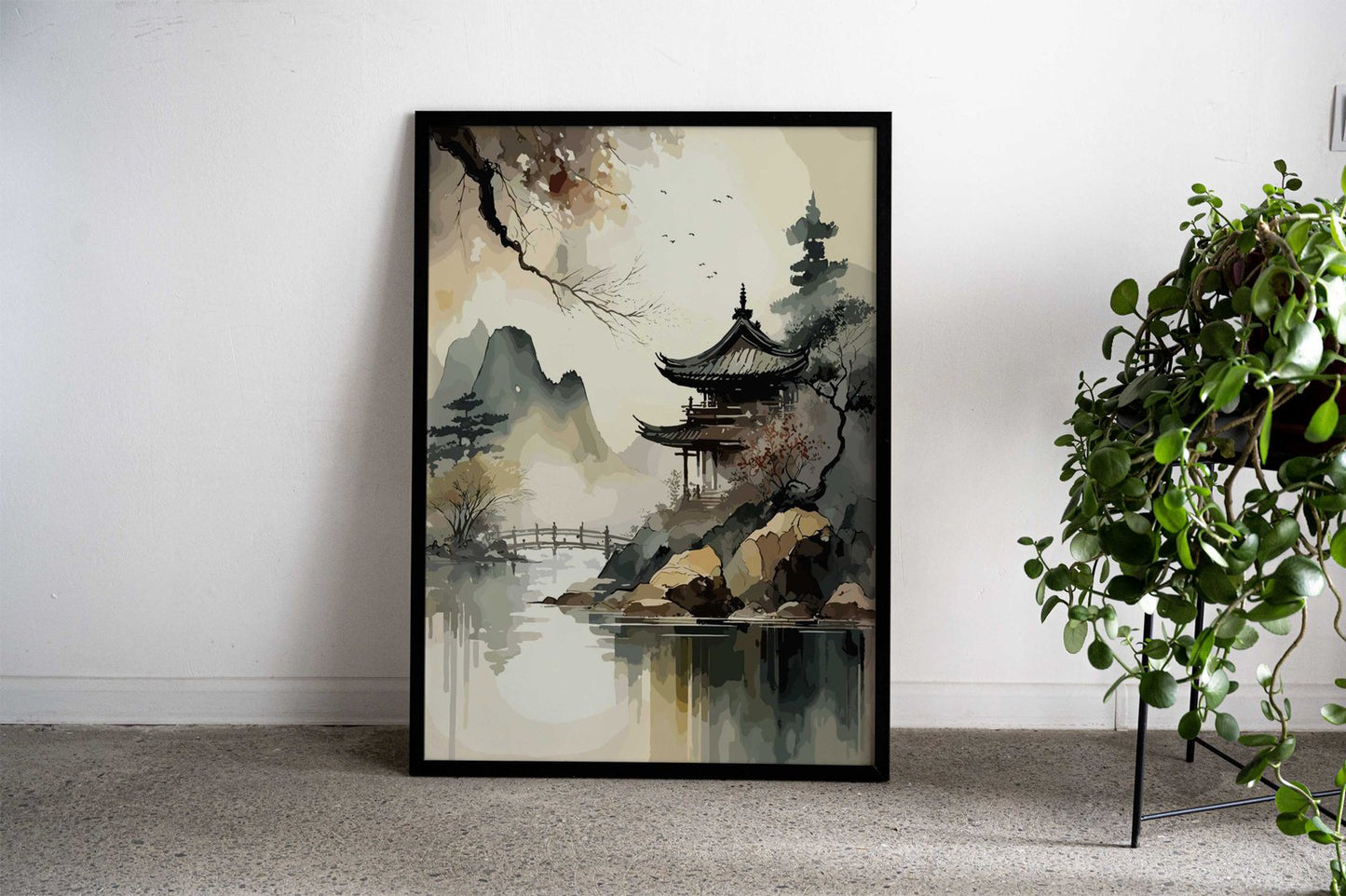 Asian House Watercolor Sky Asian Style Poster | Wall Art for Home & Office | High-Quality Print