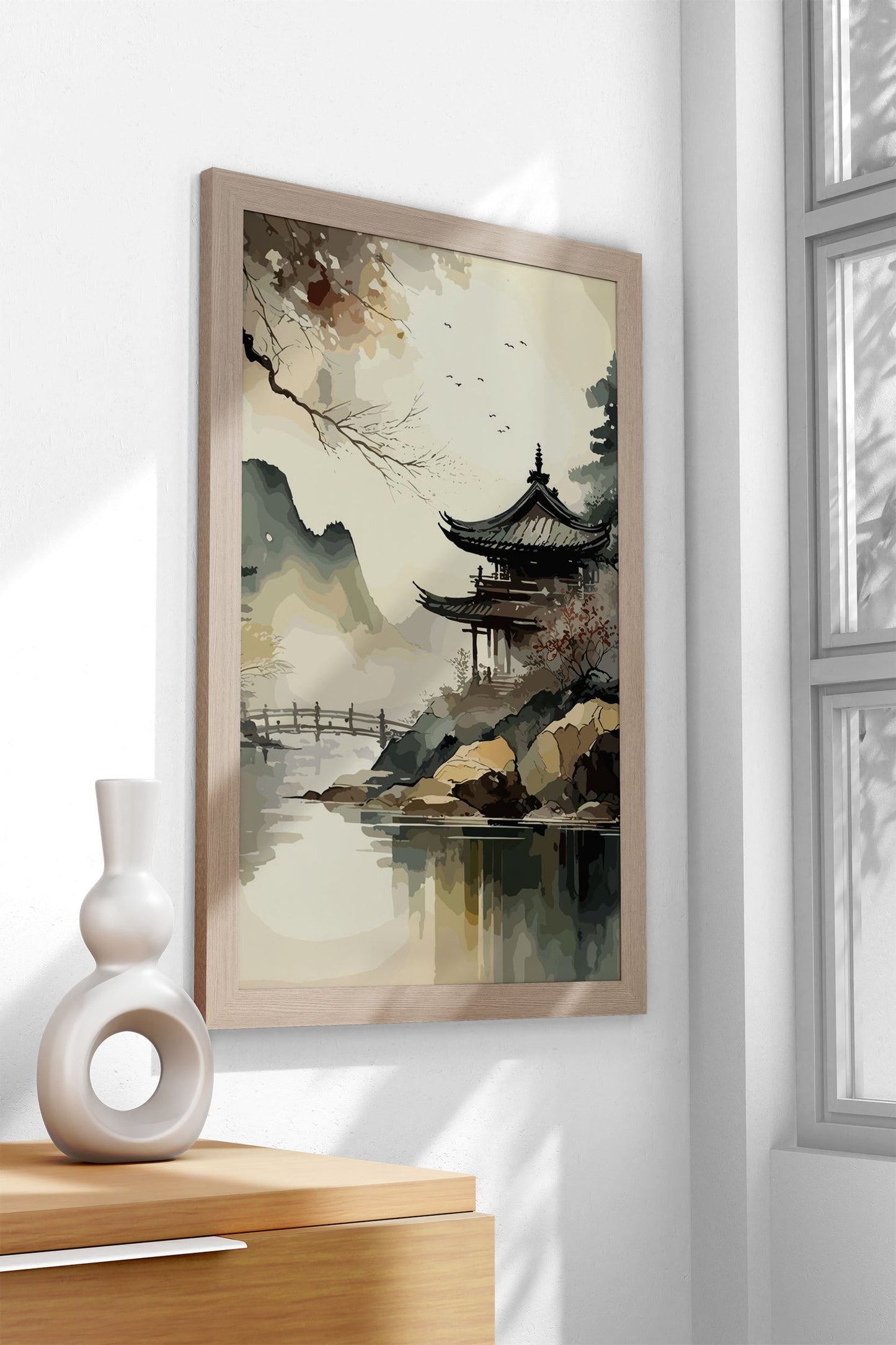 Asian House Watercolor Sky Asian Style Poster | Wall Art for Home & Office | High-Quality Print