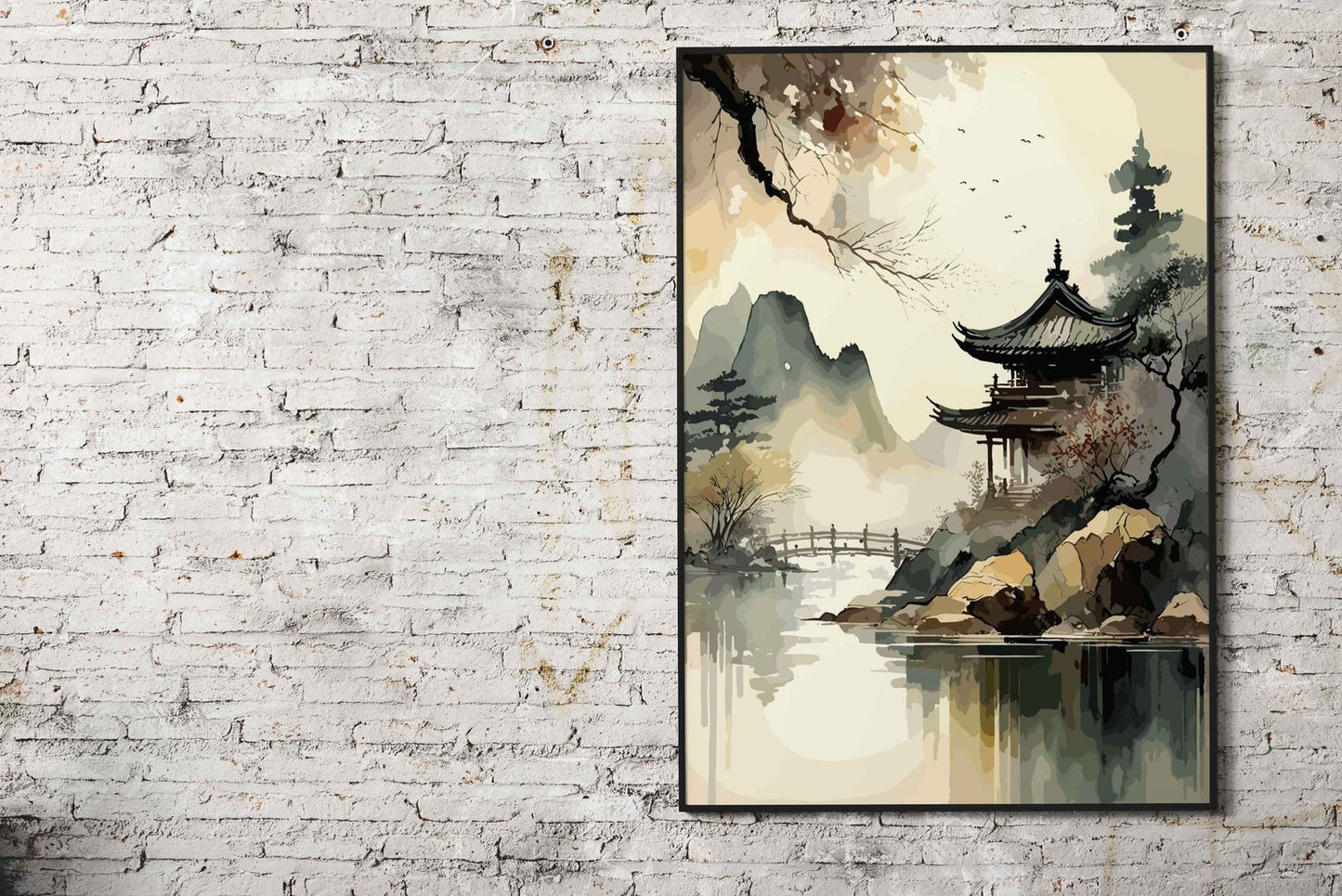 Asian House Watercolor Sky Asian Style Poster | Wall Art for Home & Office | High-Quality Print