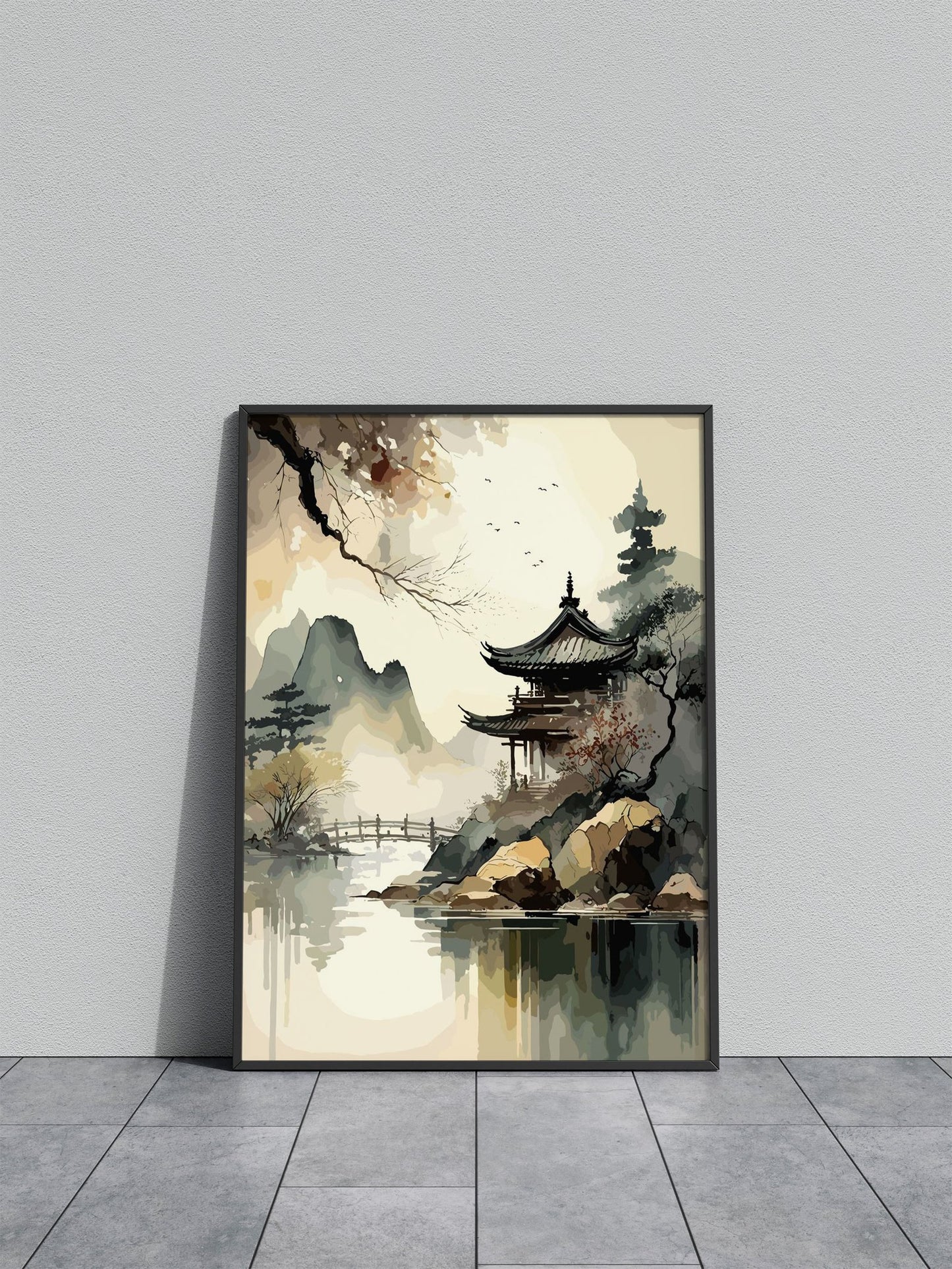 Asian House Watercolor Sky Asian Style Poster | Wall Art for Home & Office | High-Quality Print
