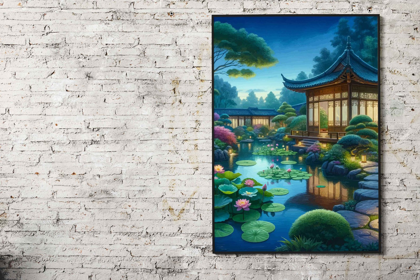 Asian Lily Garden Twilight Asian Style Poster | Wall Art for Home & Office | High-Quality Print