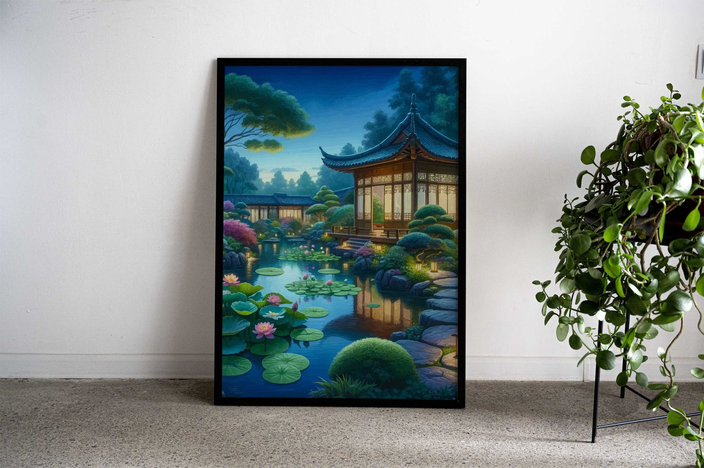 Asian Lily Garden Twilight Asian Style Poster | Wall Art for Home & Office | High-Quality Print