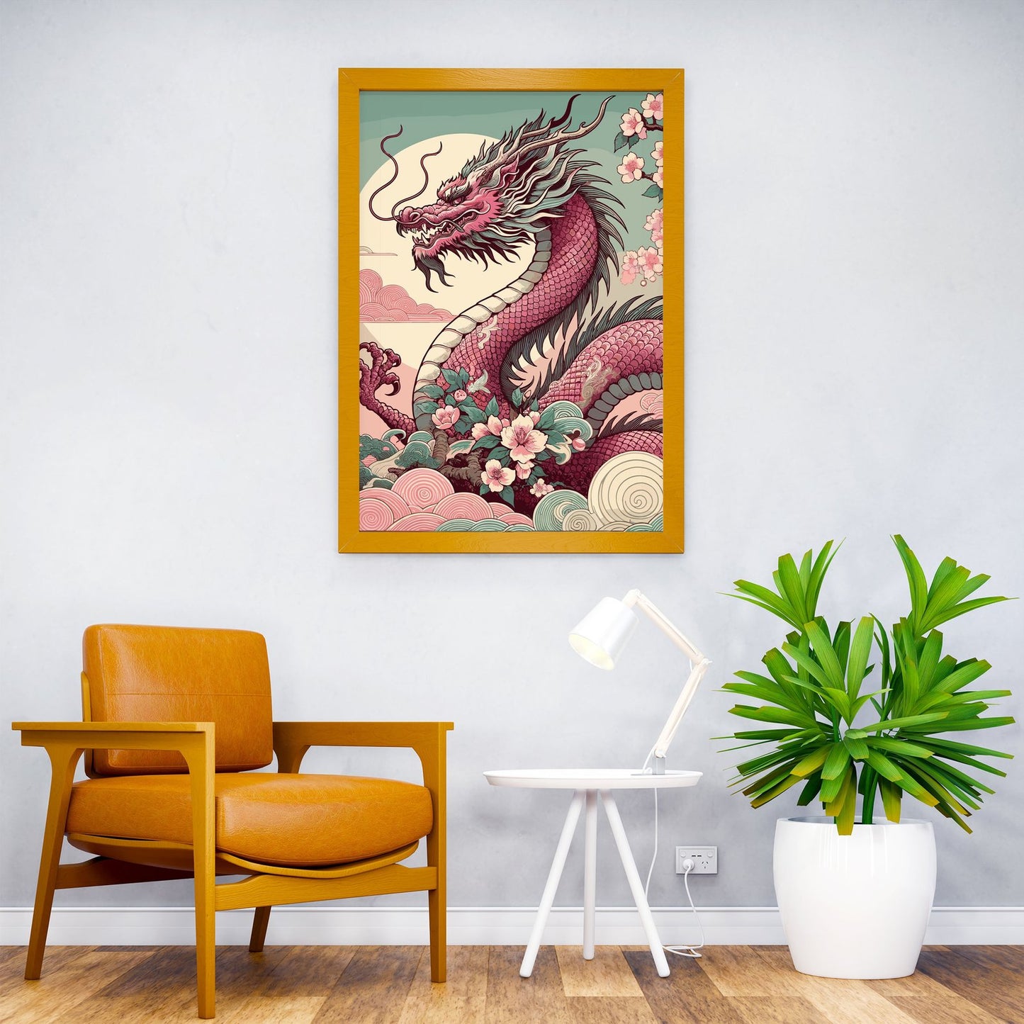 Asian Pink Dragon with Cherry Blossoms Asian Style Poster | Wall Art for Home & Office | High-Quality Print