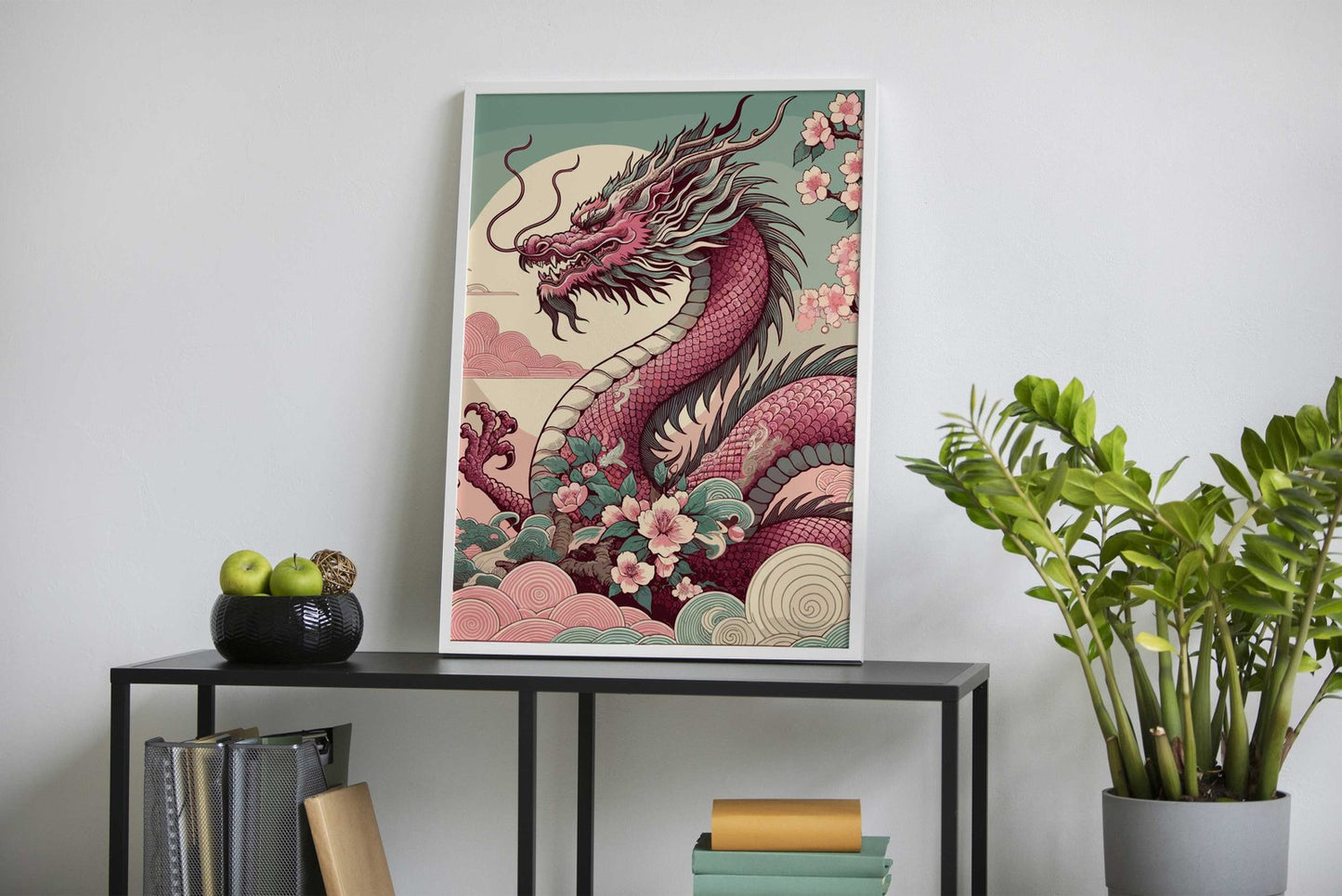 Asian Pink Dragon with Cherry Blossoms Asian Style Poster | Wall Art for Home & Office | High-Quality Print
