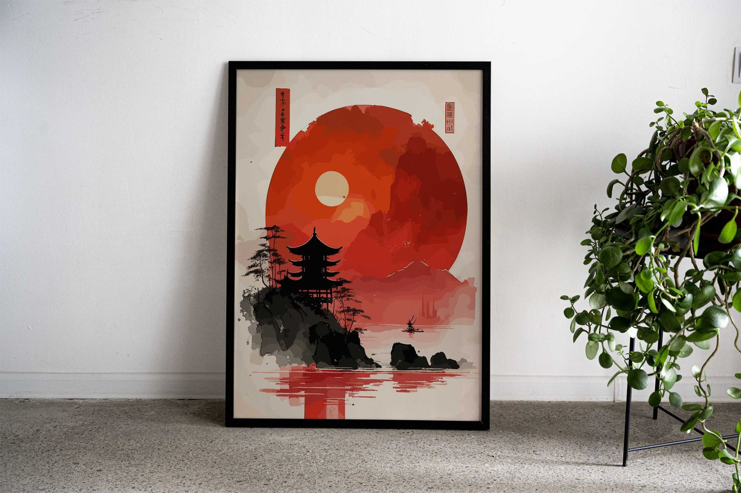 Asian Red Sunset Landscape Asian Style Poster | Wall Art for Home & Office | High-Quality Print