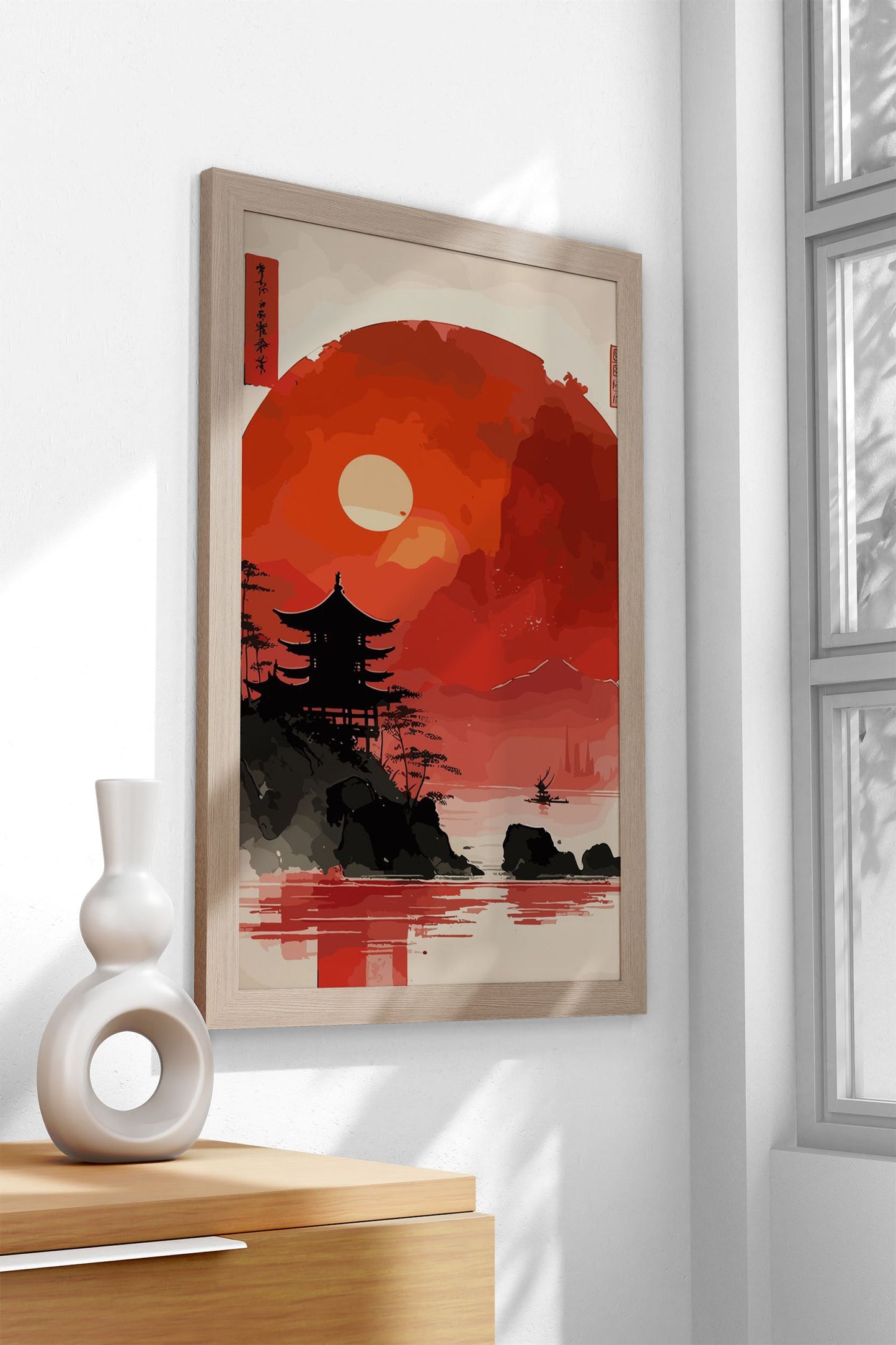 Asian Red Sunset Landscape Asian Style Poster | Wall Art for Home & Office | High-Quality Print