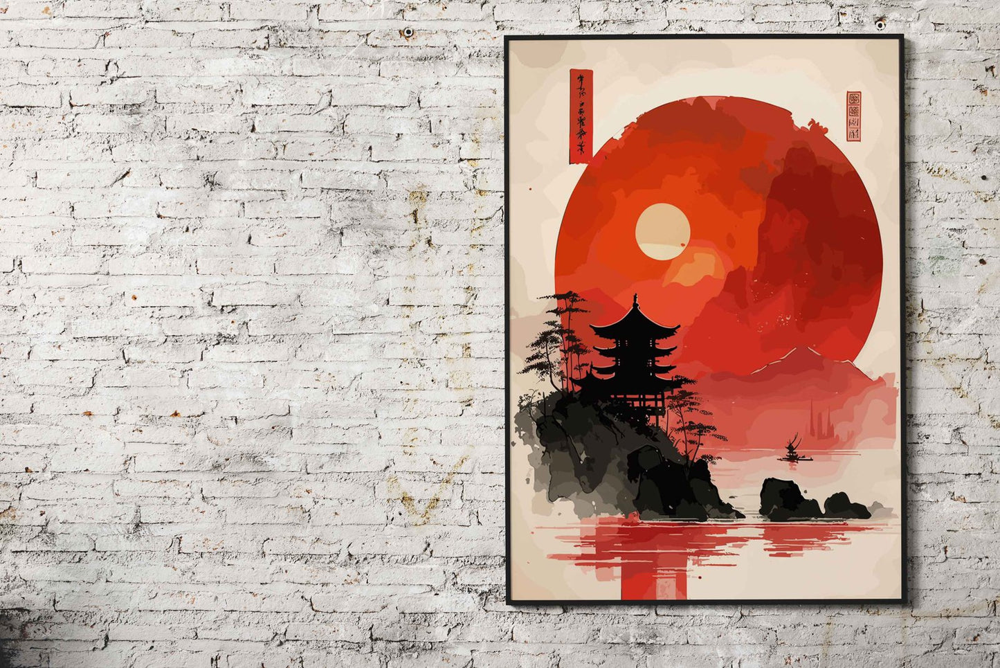 Asian Red Sunset Landscape Asian Style Poster | Wall Art for Home & Office | High-Quality Print