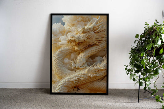 Asian White Dragon Asian Style Poster | Wall Art for Home & Office | High-Quality Print