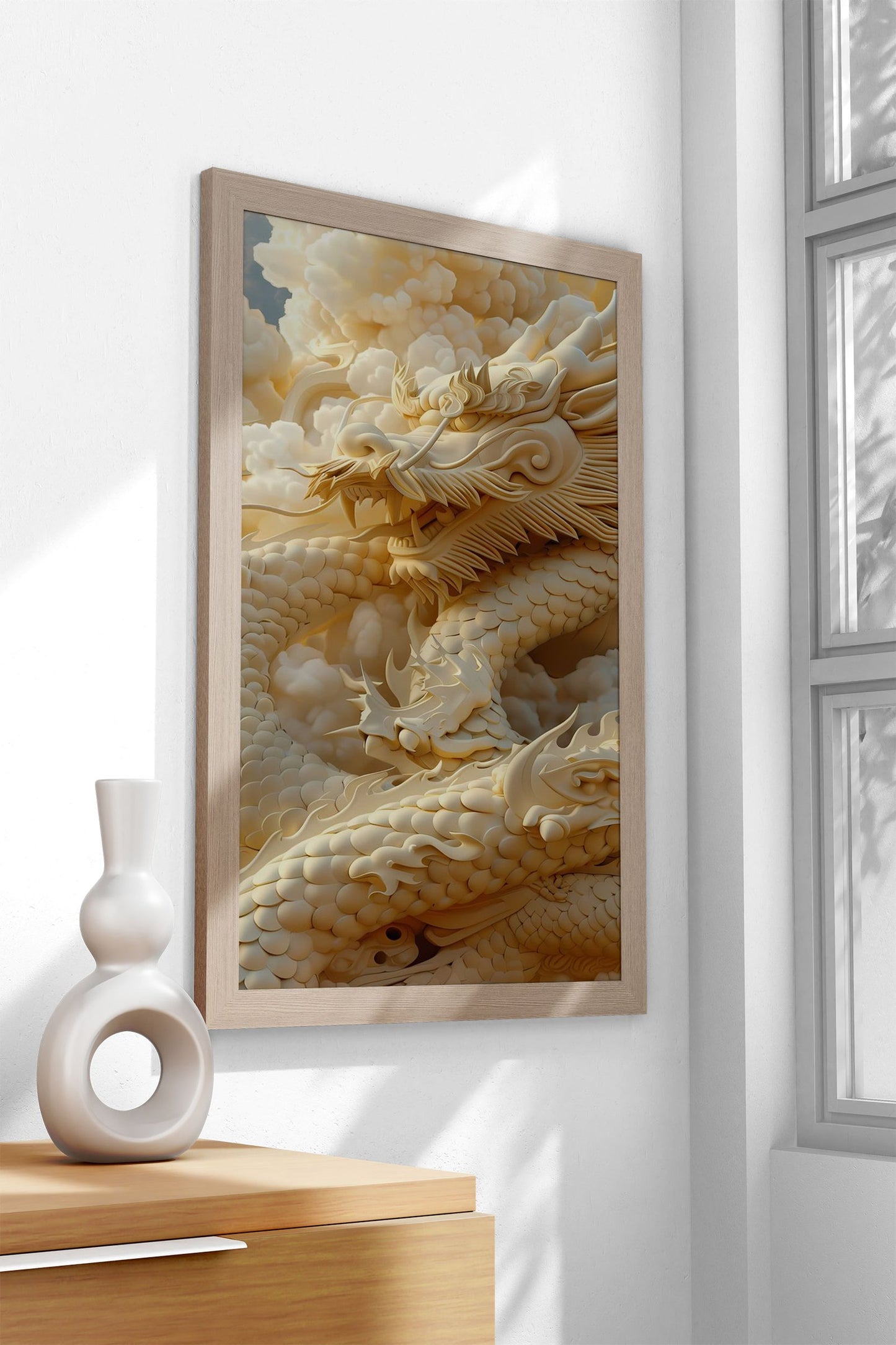 Asian White Dragon Asian Style Poster | Wall Art for Home & Office | High-Quality Print