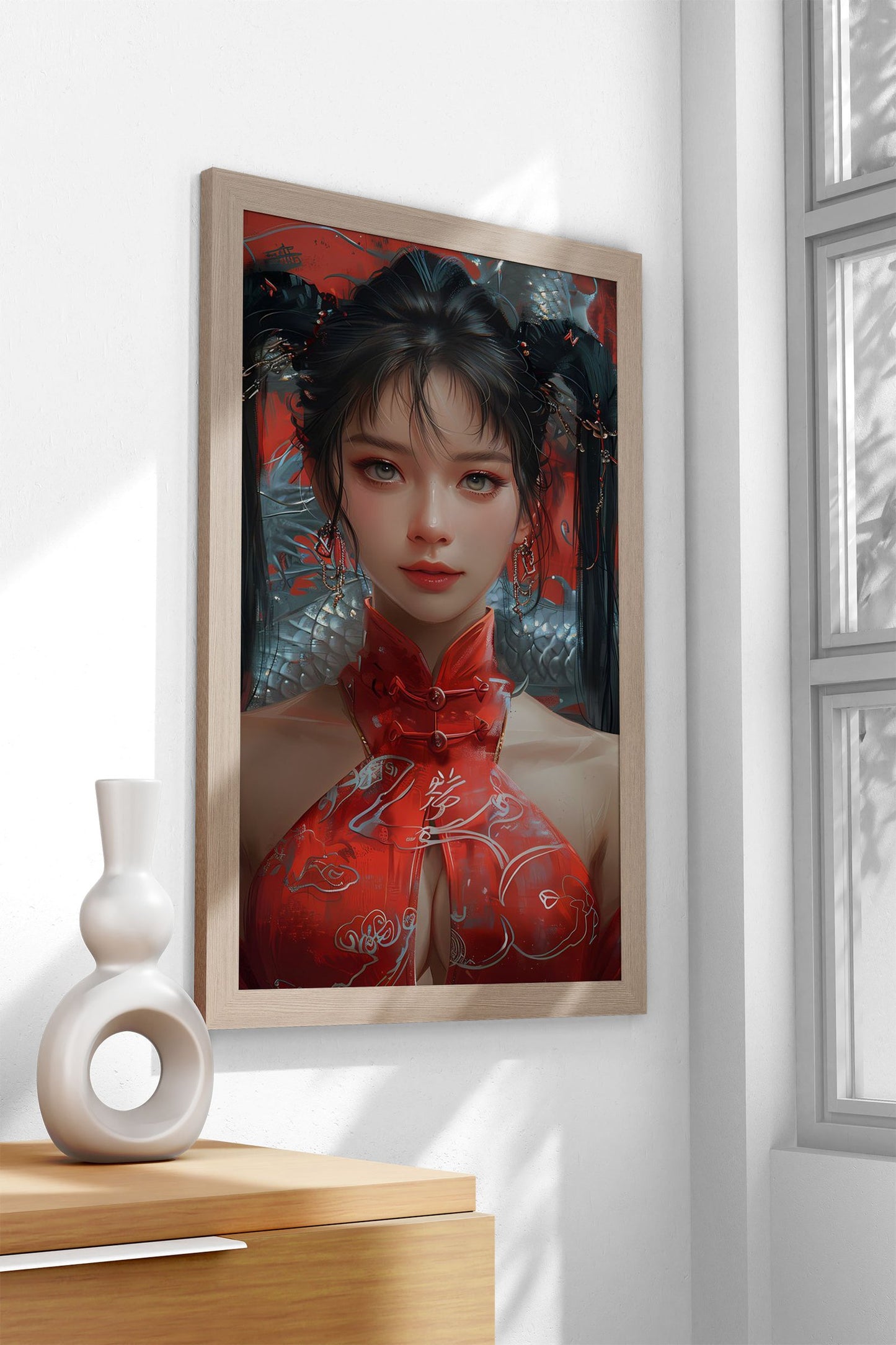Asian Woman And Dragon Asian Style Poster | Wall Art for Home & Office | High-Quality Print