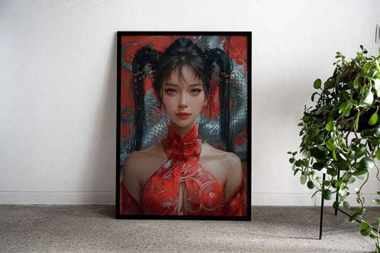 Asian Woman And Dragon Asian Style Poster | Wall Art for Home & Office | High-Quality Print