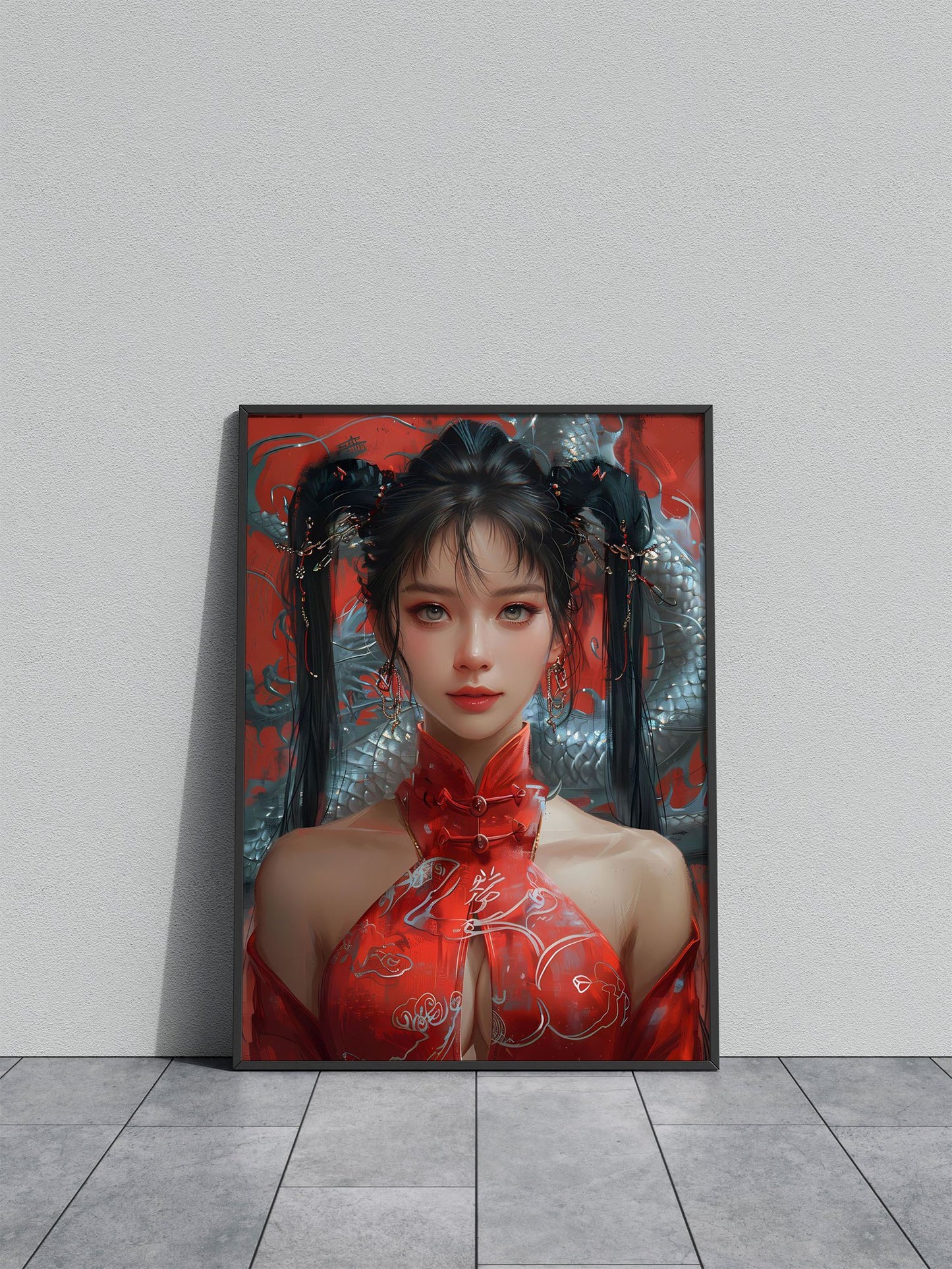 Asian Woman And Dragon Asian Style Poster | Wall Art for Home & Office | High-Quality Print