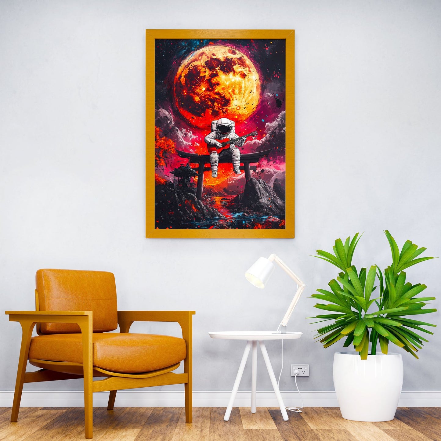 Astronaut Playing Guitar Asian Style Poster | Wall Art for Home & Office | High-Quality Print