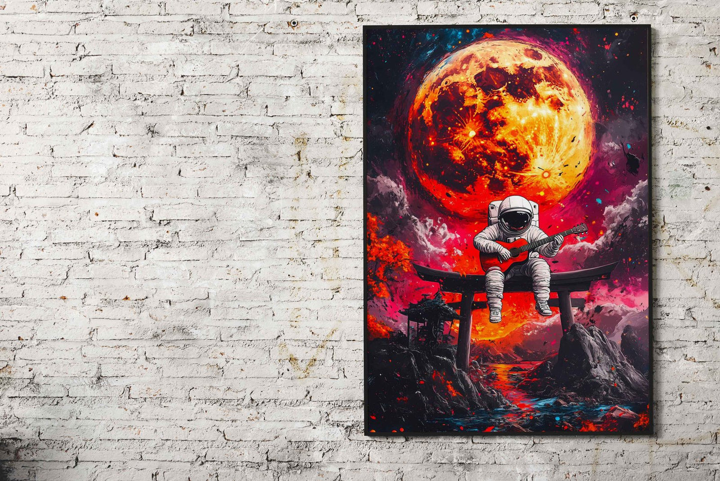 Astronaut Playing Guitar Asian Style Poster | Wall Art for Home & Office | High-Quality Print