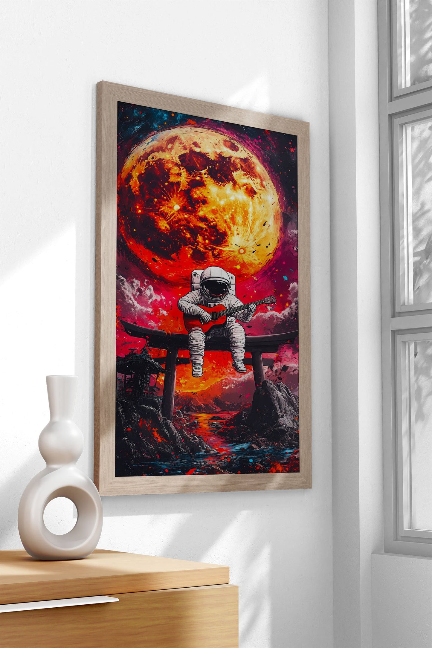 Astronaut Playing Guitar Asian Style Poster | Wall Art for Home & Office | High-Quality Print