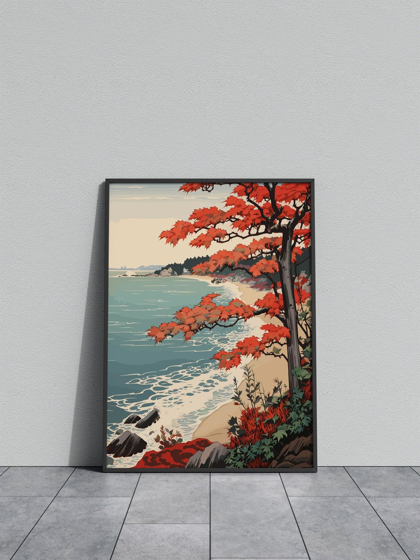 Autumn Coastline Asian Style Poster | Wall Art for Home & Office | High-Quality Print