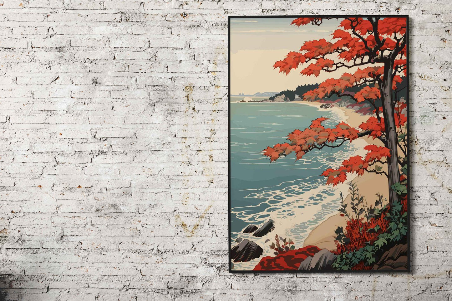 Autumn Coastline Asian Style Poster | Wall Art for Home & Office | High-Quality Print