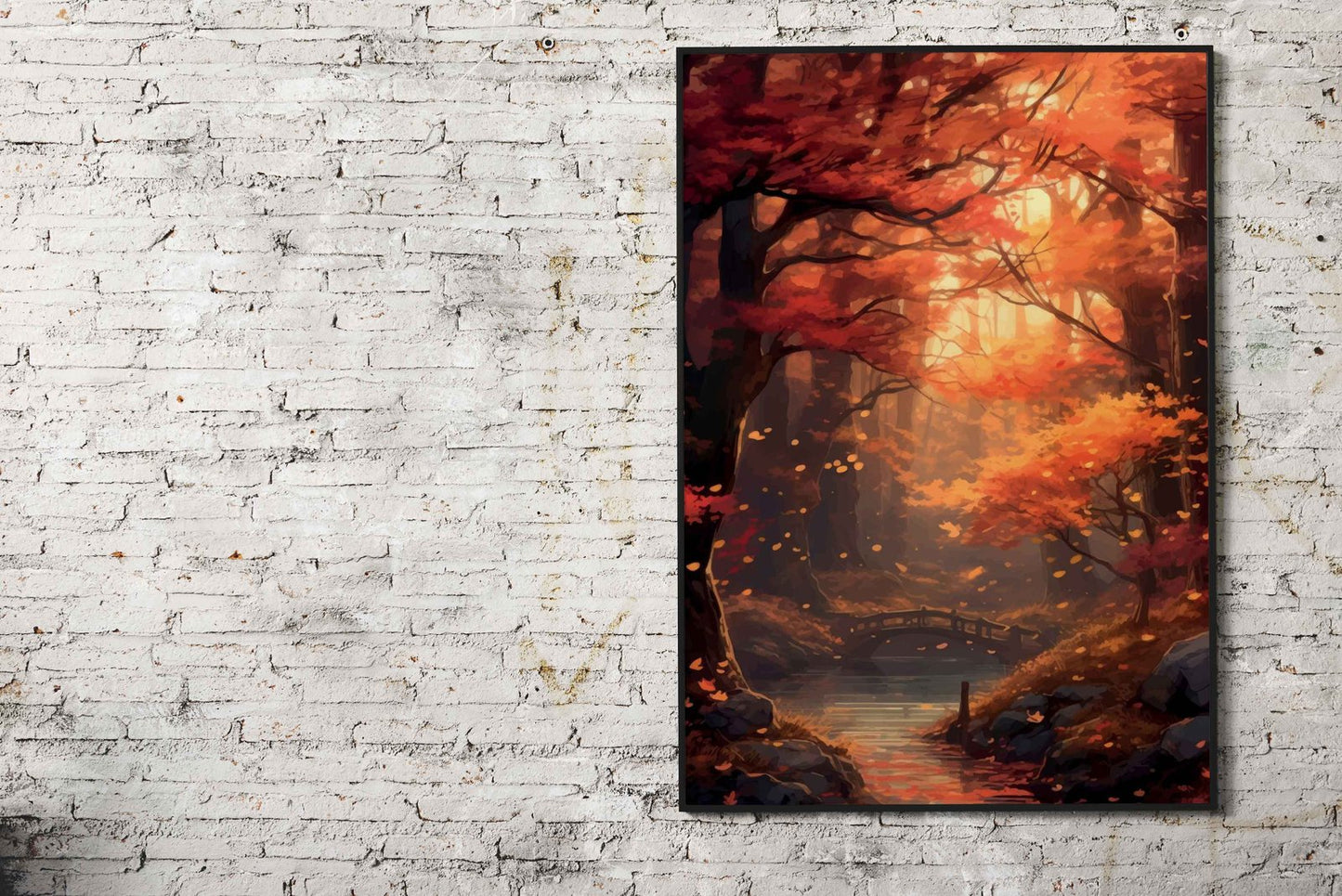Autumn Forest Stream Asian Style Poster | Wall Art for Home & Office | High-Quality Print