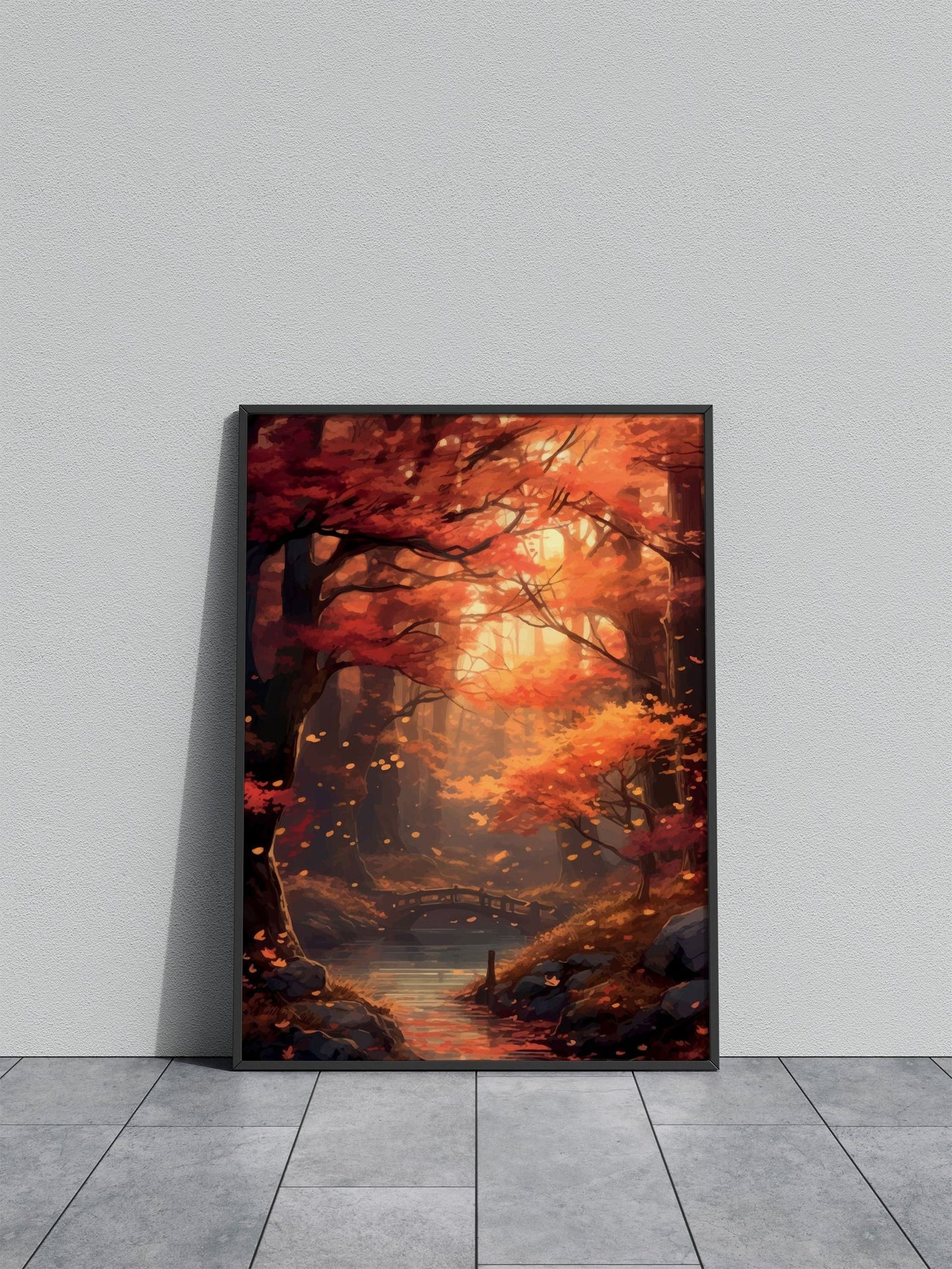 Autumn Forest Stream Asian Style Poster | Wall Art for Home & Office | High-Quality Print