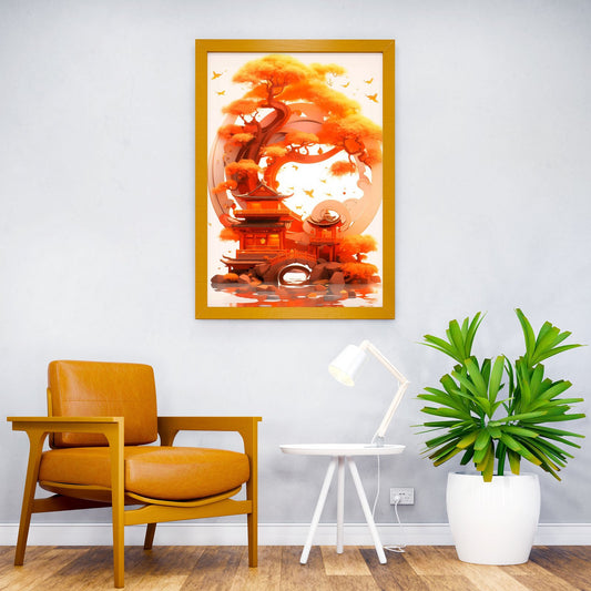 Autumnal Pagoda Landscape Asian Style Poster | Wall Art for Home & Office | High-Quality Print