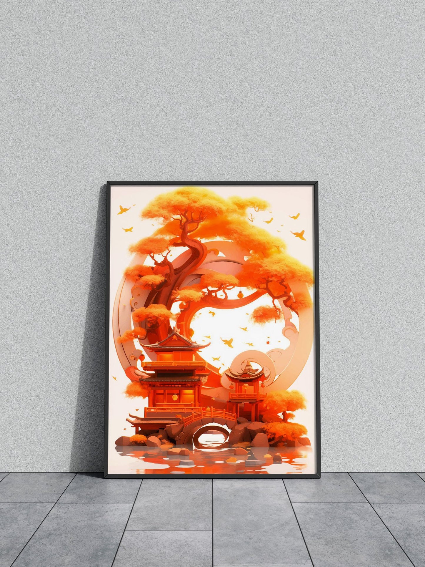 Autumnal Pagoda Landscape Asian Style Poster | Wall Art for Home & Office | High-Quality Print