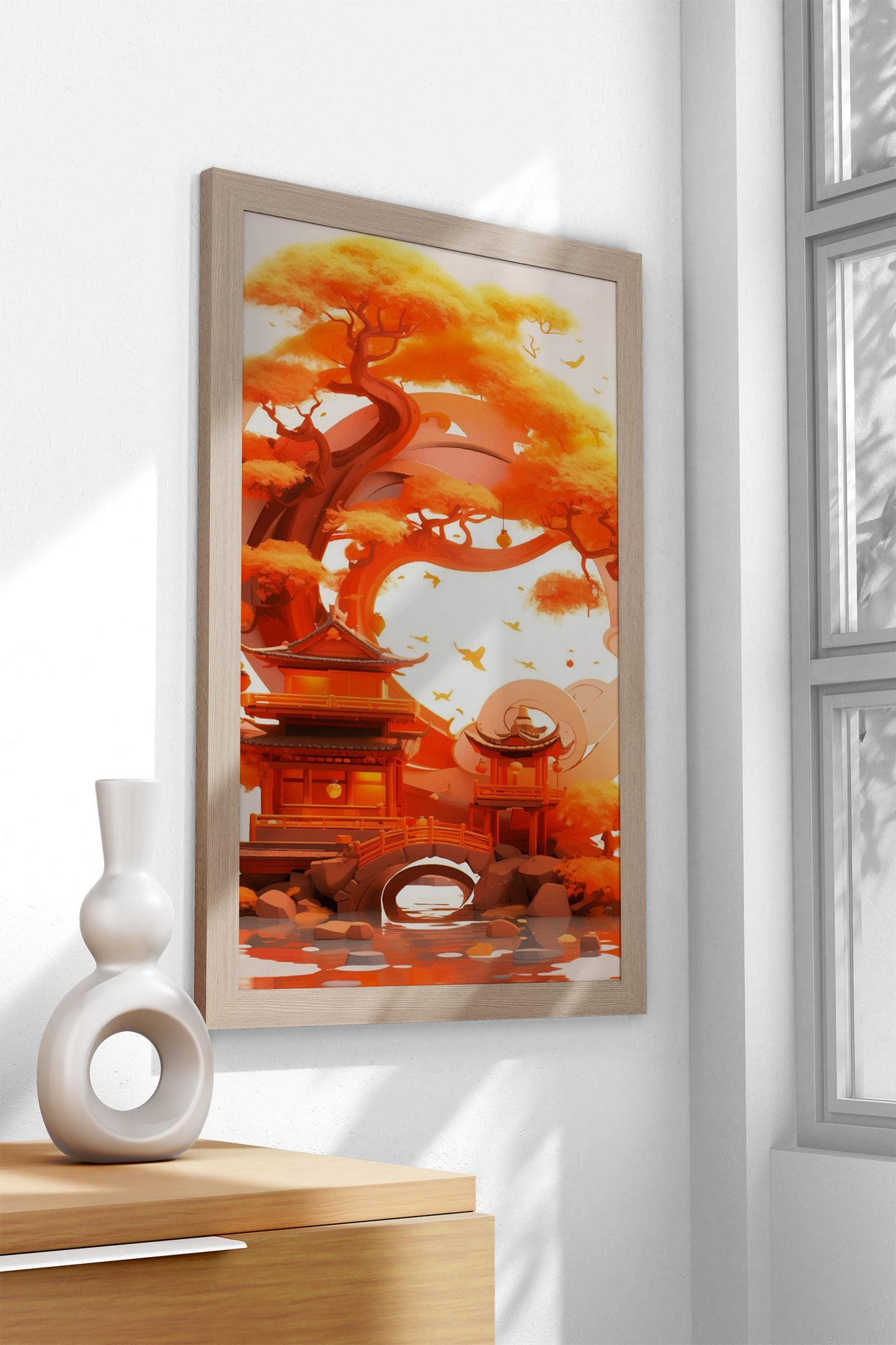 Autumnal Pagoda Landscape Asian Style Poster | Wall Art for Home & Office | High-Quality Print