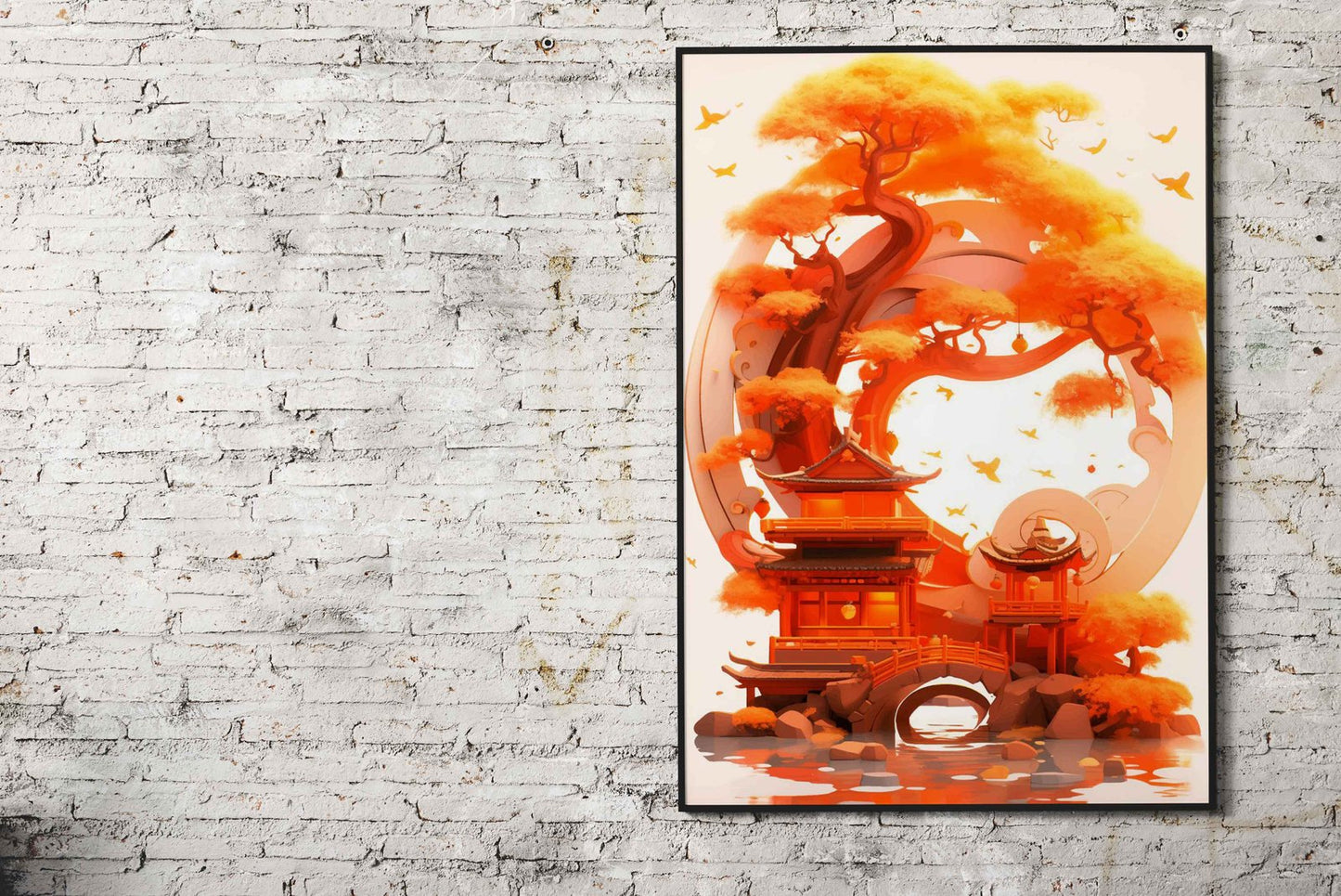 Autumnal Pagoda Landscape Asian Style Poster | Wall Art for Home & Office | High-Quality Print