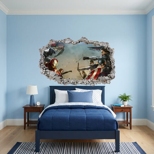 Avengers Endgame Heroes 3D Wall Hole Decal Kids Room Decor 014