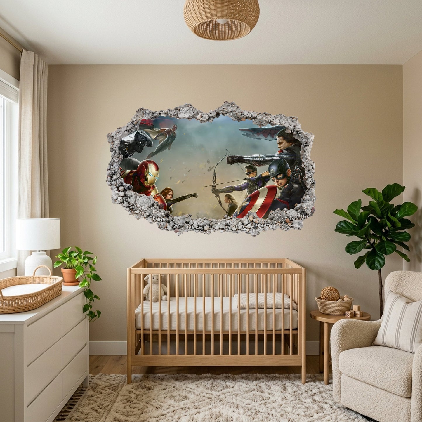 Avengers Endgame Heroes 3D Wall Hole Decal Kids Room Decor 014