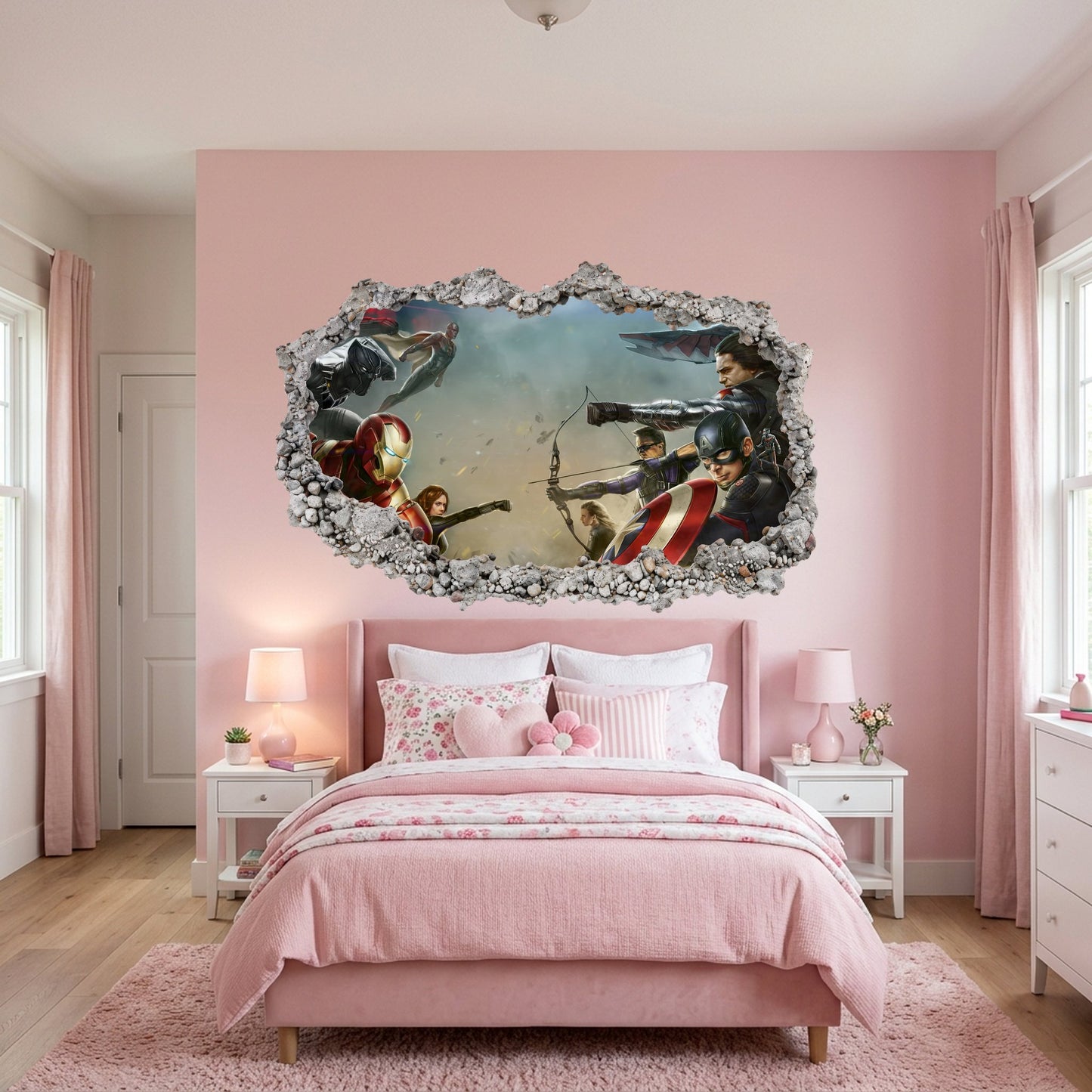 Avengers Endgame Heroes 3D Wall Hole Decal Kids Room Decor 014
