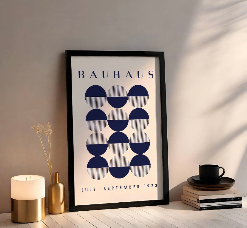Navy Bauhaus Minimalist Art Print - High-Quality Premium Wall Art Decor Sticker
