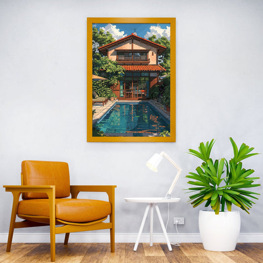 Bali House with pool Asian Style Poster | Wall Art for Home & Office | High-Quality Print
