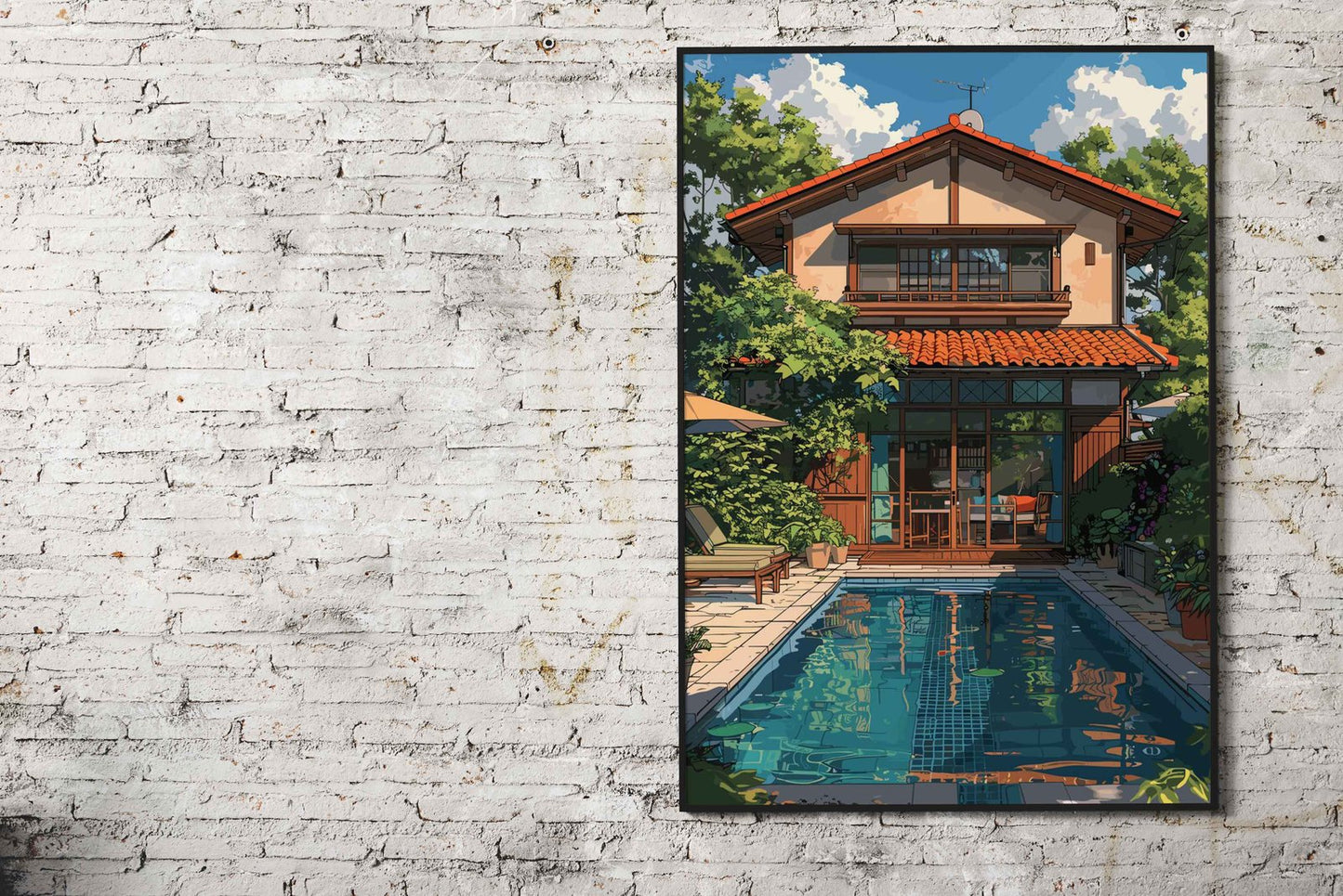 Bali House with pool Asian Style Poster | Wall Art for Home & Office | High-Quality Print