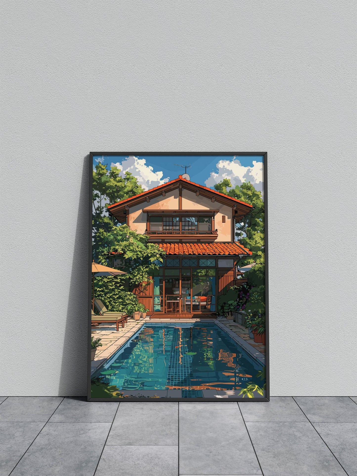 Bali House with pool Asian Style Poster | Wall Art for Home & Office | High-Quality Print