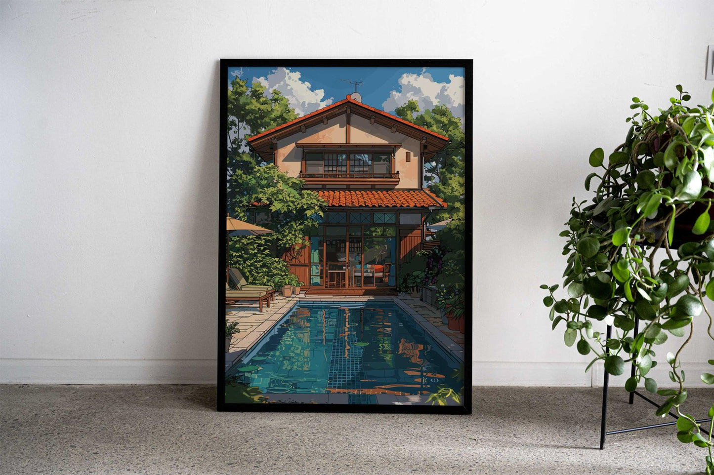 Bali House with pool Asian Style Poster | Wall Art for Home & Office | High-Quality Print