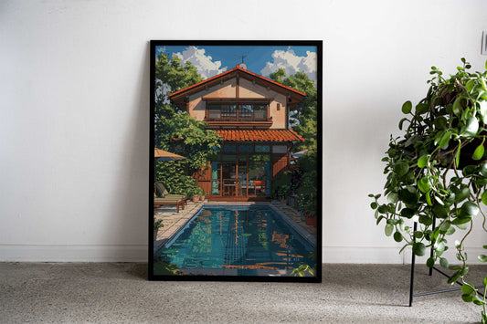 Bali House with pool Asian Style Poster | Wall Art for Home & Office | High-Quality Print