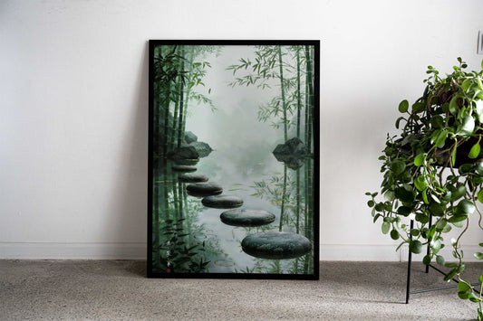 Bamboo Harmony Steps Asian Style Poster | Wall Art for Home & Office | High-Quality Print