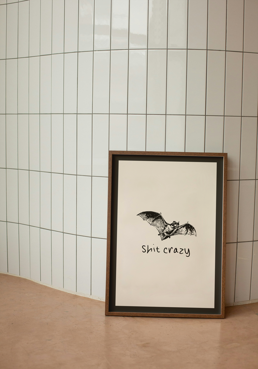 Bat Shit Crazy | Black and Cream | Art Print - High-Quality Premium Wall Art Decor Sticker