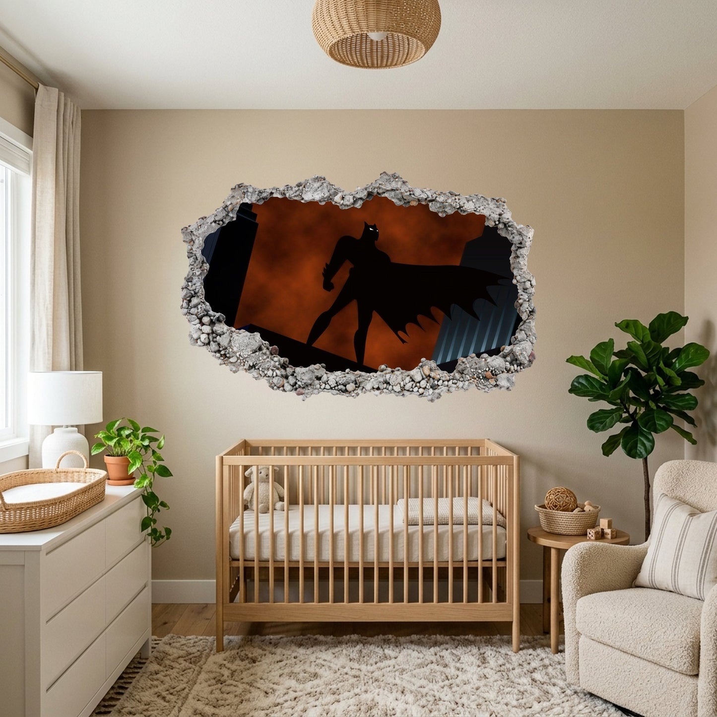 Batman Gotham City Hero 3D Wall Hole Decal Nursery Wall Art 057