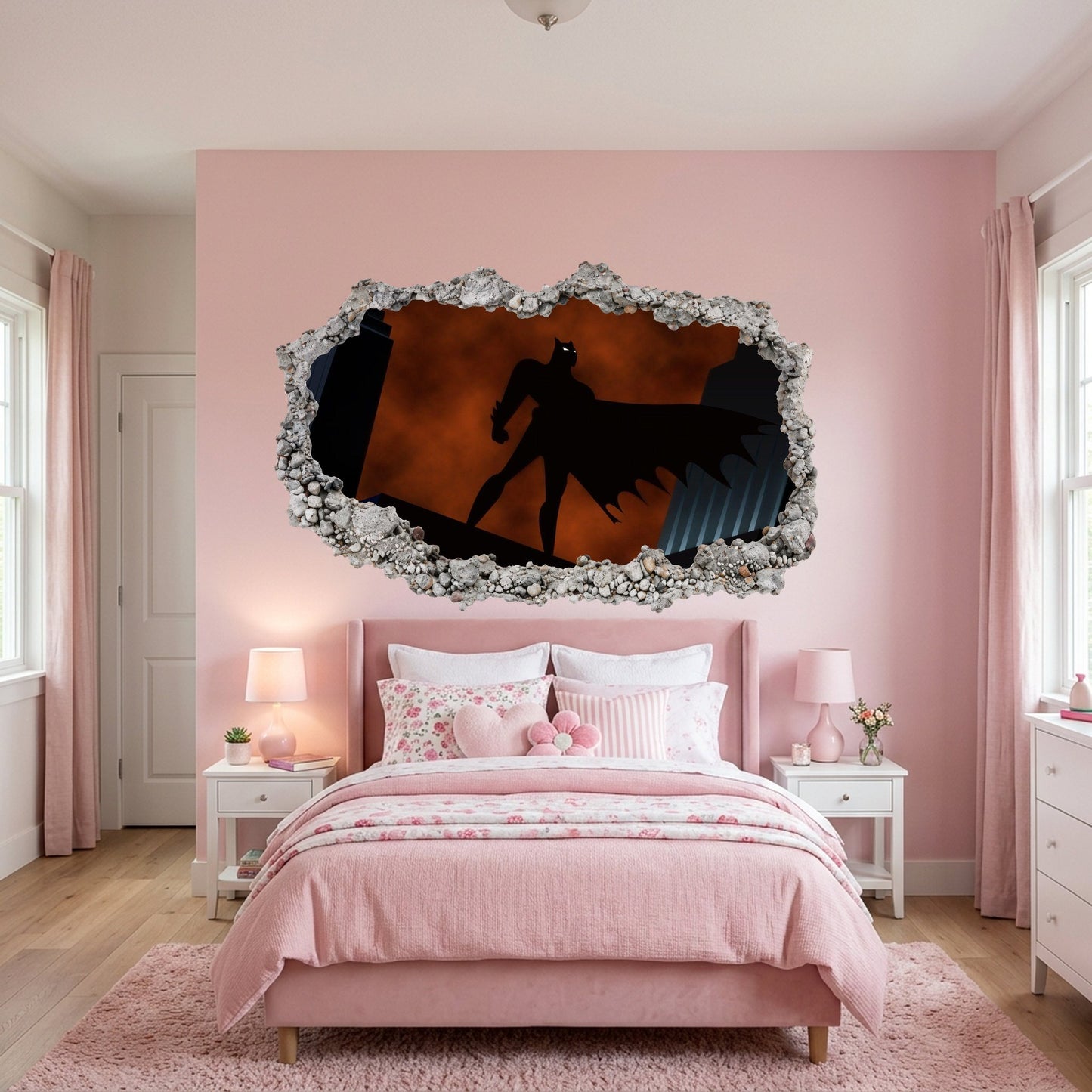 Batman Gotham City Hero 3D Wall Hole Decal Nursery Wall Art 057