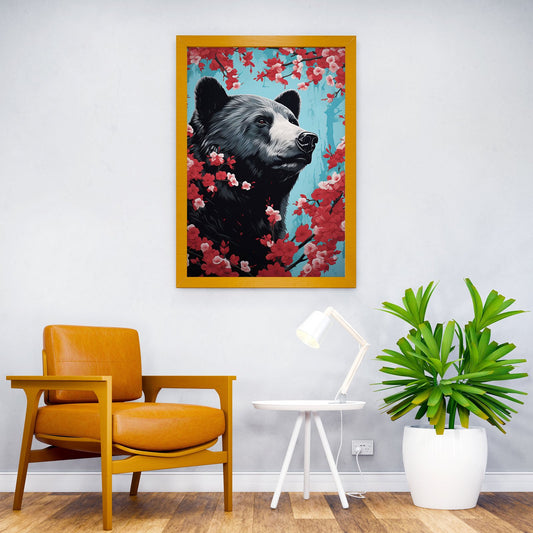 Bear Cherry Blossum Asian Style Poster | Wall Art for Home & Office | High-Quality Print