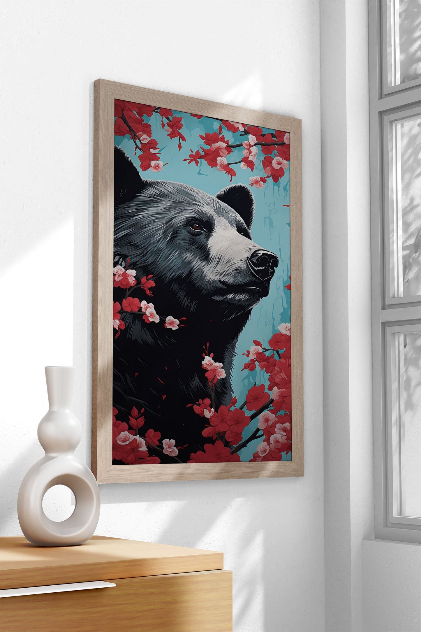 Bear Cherry Blossum Asian Style Poster | Wall Art for Home & Office | High-Quality Print