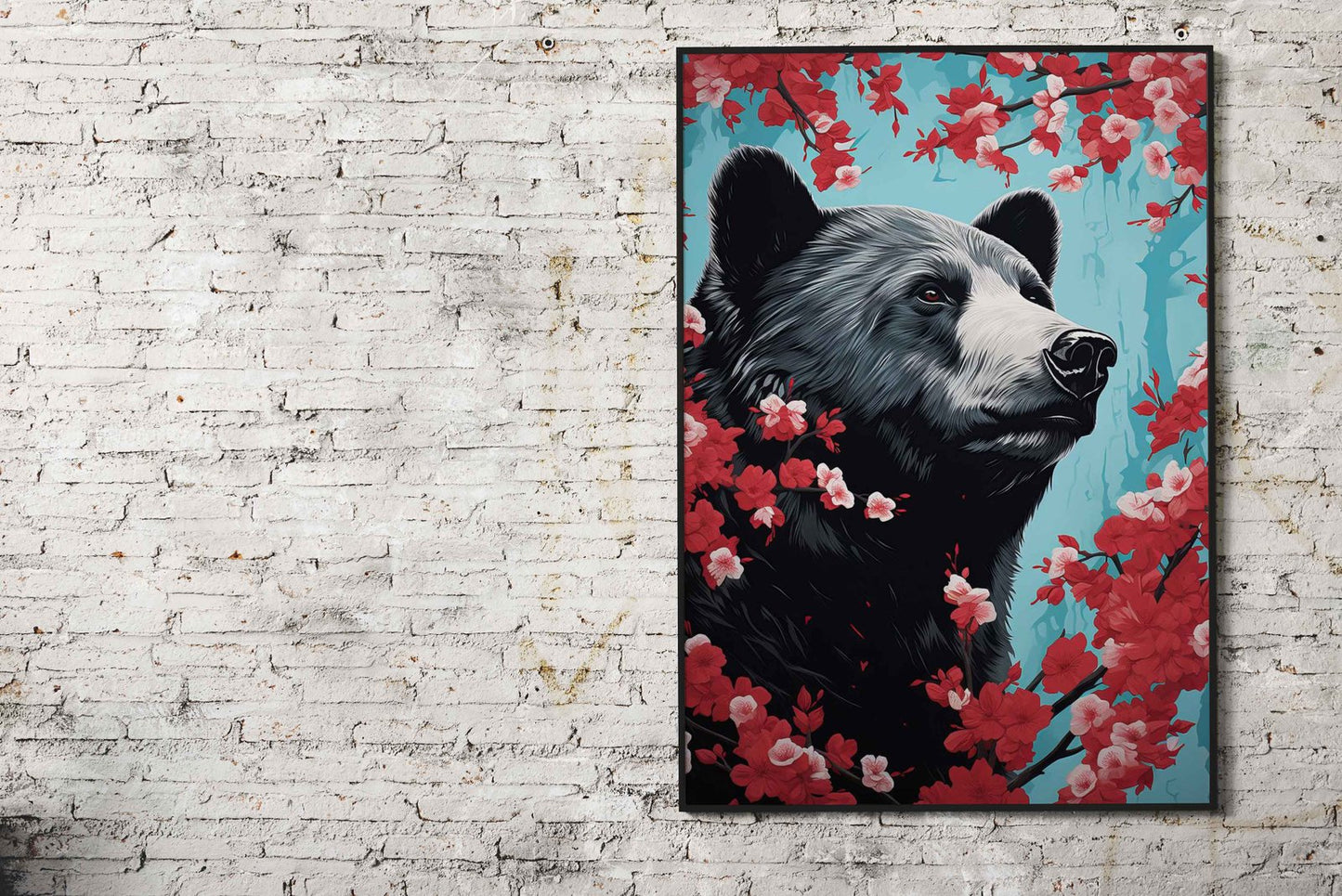 Bear Cherry Blossum Asian Style Poster | Wall Art for Home & Office | High-Quality Print